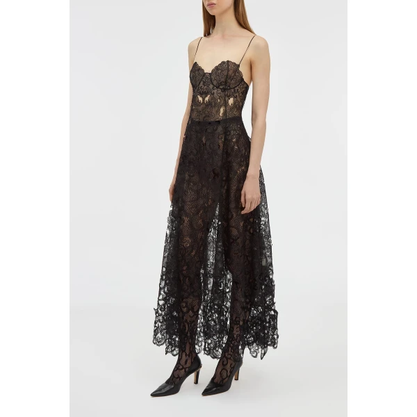 Gabriela Hearst Luma Slip Midi Dress in Black Silk Organza Lace, view 3