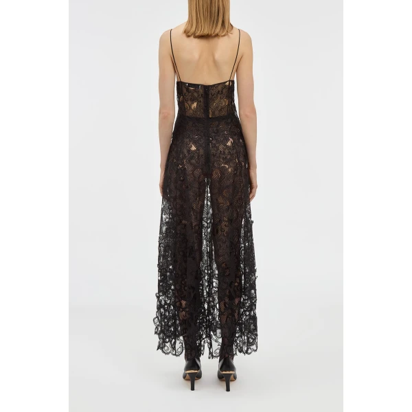 Gabriela Hearst Luma Slip Midi Dress in Black Silk Organza Lace, view 4
