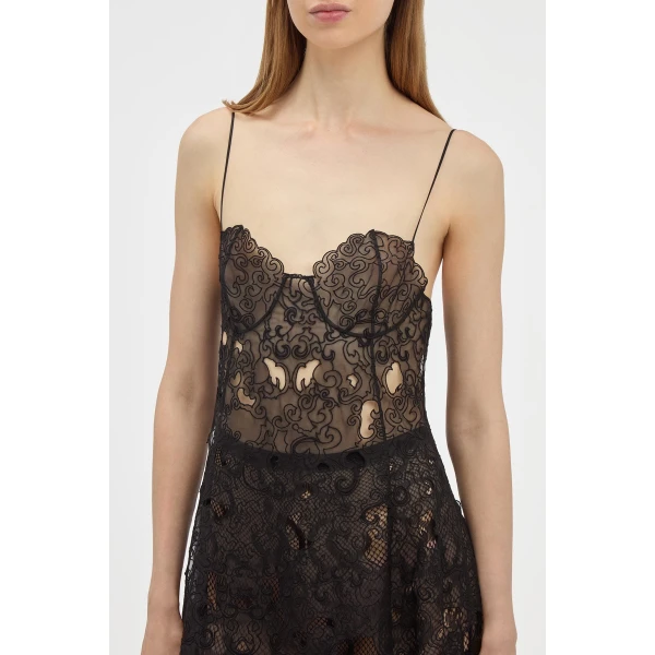 Gabriela Hearst Luma Slip Midi Dress in Black Silk Organza Lace, view 5