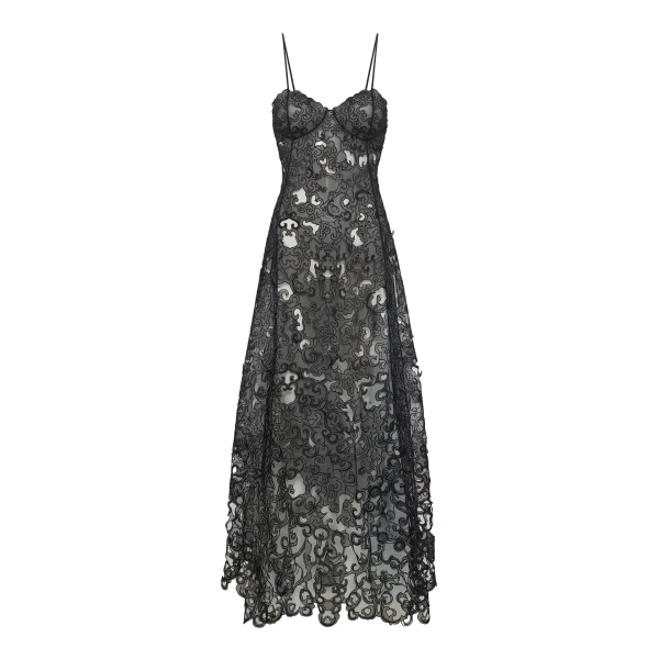 Gabriela Hearst Luma Slip Midi Dress in Black Silk Organza Lace, view 6