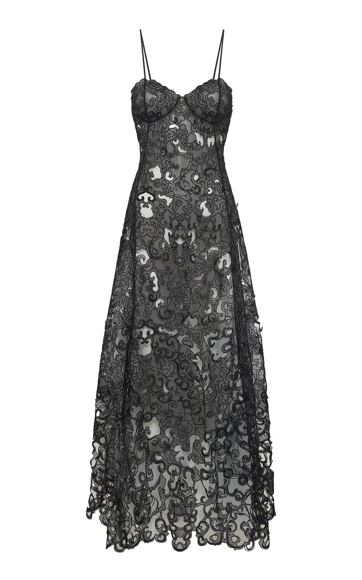 Gabriela Hearst Luma Slip Midi Dress in Black Silk Organza Lace Gabriela Hearst Luma Slip Midi Dress in Black Silk Organza Lace