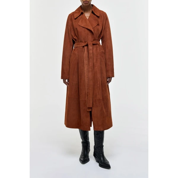 Gabriela Hearst Lyra Trench Coat in Cognac Suede, view 3
