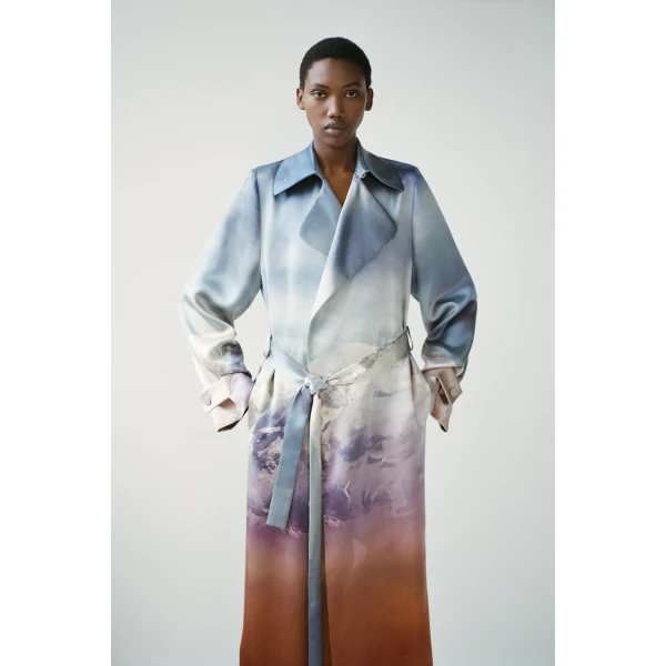 Gabriela Hearst Lyra Trench Coat in Mountain Printed Satin Silk Twill, view 2