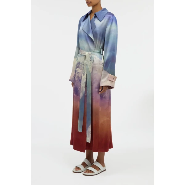Gabriela Hearst Lyra Trench Coat in Mountain Printed Satin Silk Twill, view 4