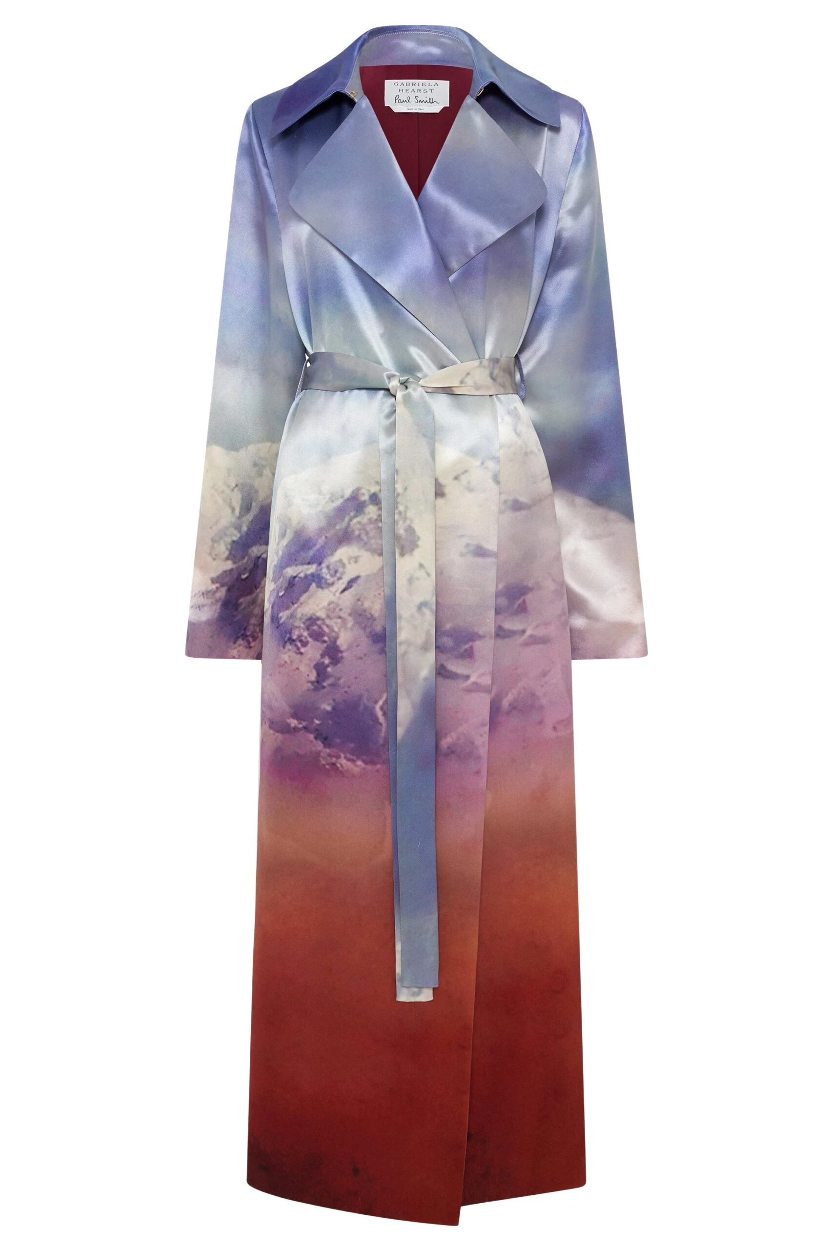 Lyra Trench Coat in Mountain Printed Satin Silk Twill