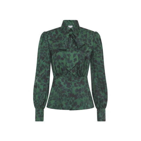 Gabriela Hearst Maisie Top in English Green Printed SIlk Twill, view 2