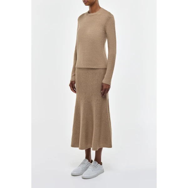 Gabriela Hearst Manni Knit Maxi Skirt in Camel Cashmere, view 3