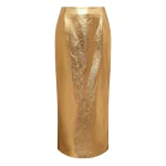 Gabriela Hearst Manuela Midi Skirt in Metallic Gold Linen Twill
