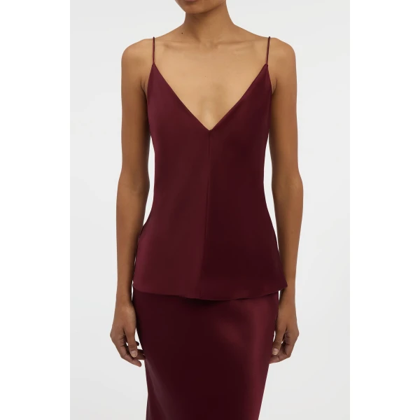 Gabriela Hearst Maria Top in Bordeaux Silk Satin, view 5