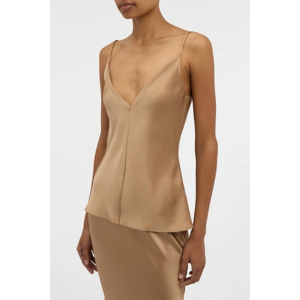 Gabriela Hearst Maria Top in Camel Silk Satin, view 5