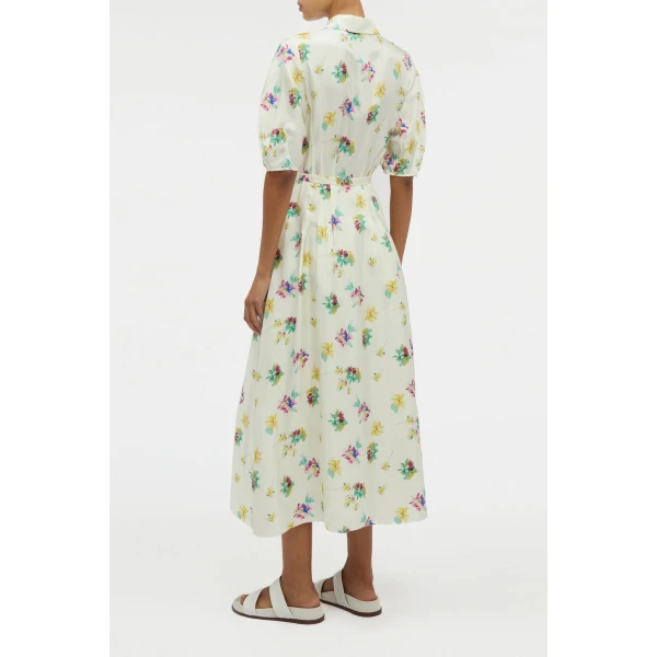 Gabriela Hearst Maude Pleated Mia’s Flowers Midi Shirtdress in Ivory Multi Printed Silk Twill Dress, view 4