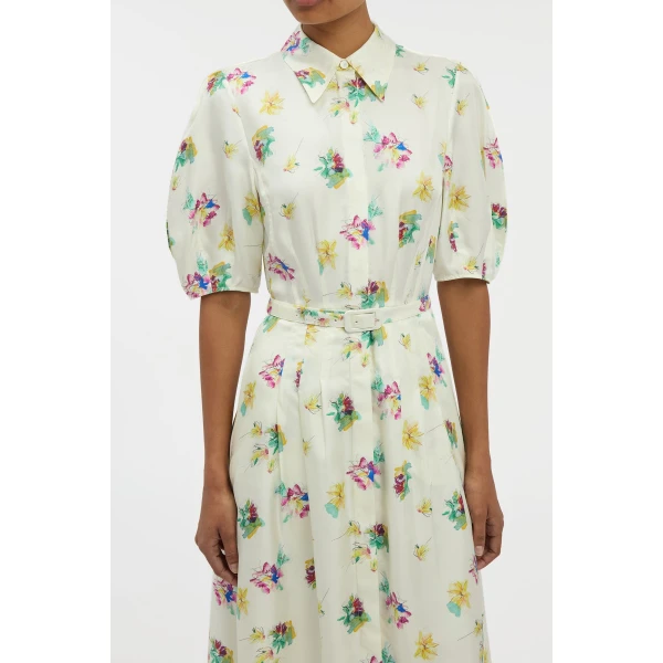 Gabriela Hearst Maude Pleated Mia’s Flowers Midi Shirtdress in Ivory Multi Printed Silk Twill Dress, view 5