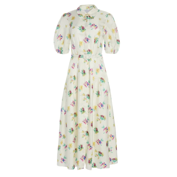 Gabriela Hearst Maude Pleated Mia’s Flowers Midi Shirtdress in Ivory Multi Printed Silk Twill Dress, view 6