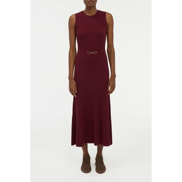 Gabriela Hearst Meier Knit Midi Dress in Bordeaux Merino Wool Cashmere, view 2