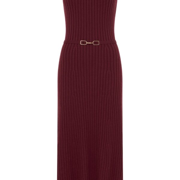 Gabriela Hearst Meier Knit Midi Dress in Bordeaux Merino Wool Cashmere, view 6