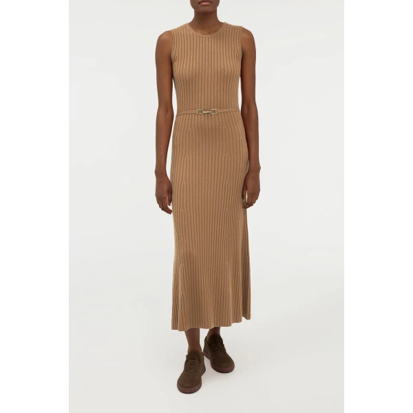 Gabriela Hearst Meier Knit Midi Dress in Camel Merino Wool Cashmere, view 2