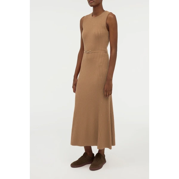 Gabriela Hearst Meier Knit Midi Dress in Camel Merino Wool Cashmere, view 3
