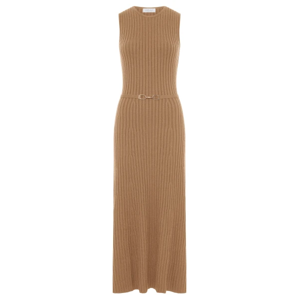 Gabriela Hearst Meier Knit Midi Dress in Camel Merino Wool Cashmere, view 6