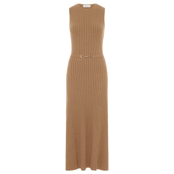 Gabriela Hearst Meier Knit Midi Dress in Camel Merino Wool Cashmere
