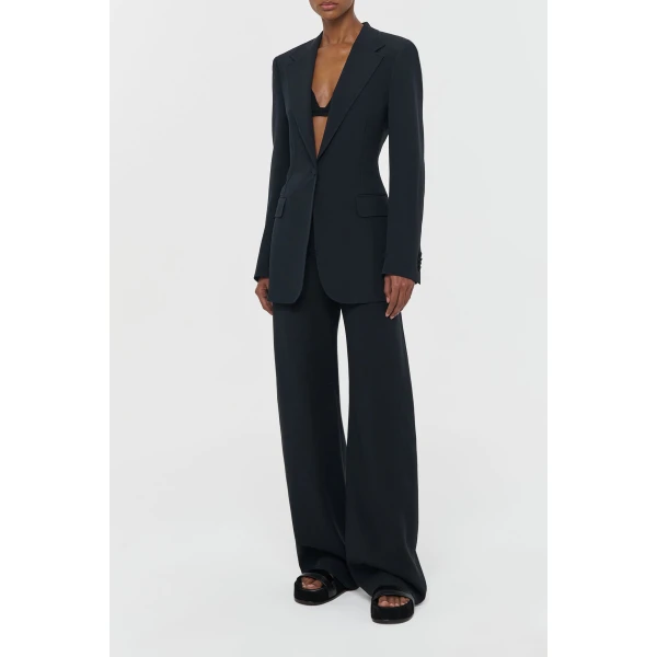 Gabriela Hearst Merat Barrel-leg Pant in Black Silk Wool Cady, view 3