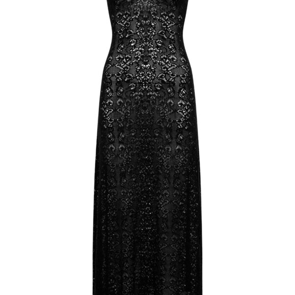 Gabriela Hearst Meridian Lace Knit Maxi Dress in Black Merino Wool with Lining, view 2