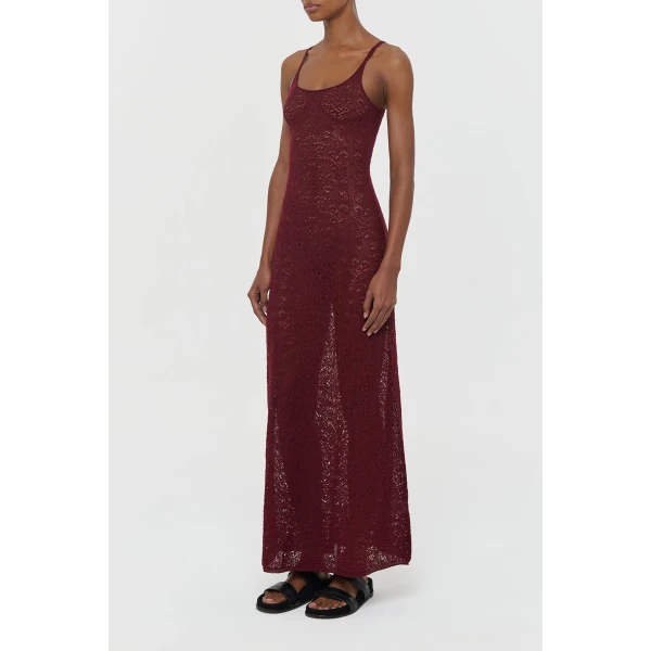 Gabriela Hearst Meridian Lace Knit Maxi Dress in Bordeaux Merino Wool with Lining, view 3