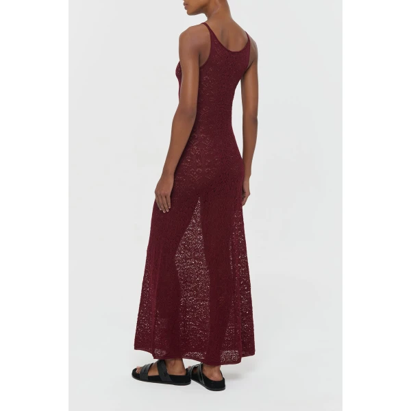 Gabriela Hearst Meridian Lace Knit Maxi Dress in Bordeaux Merino Wool with Lining, view 4