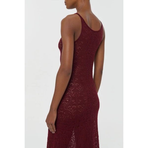 Gabriela Hearst Meridian Lace Knit Maxi Dress in Bordeaux Merino Wool with Lining, view 5
