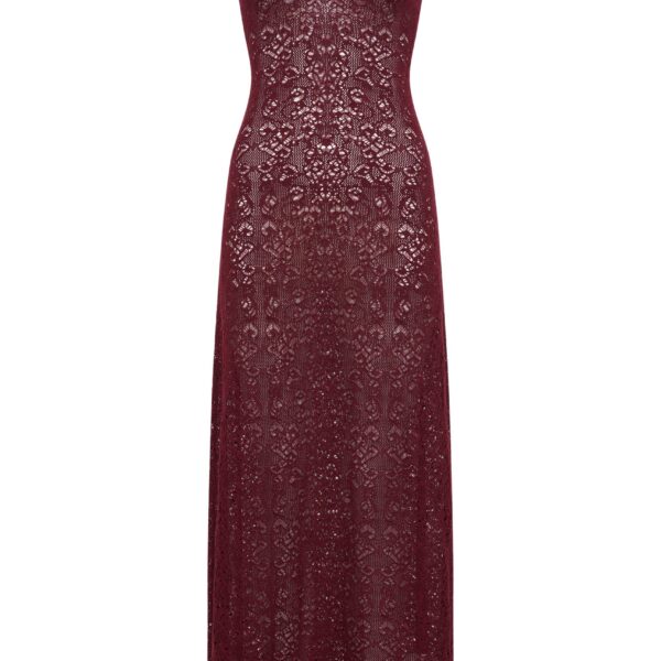 Gabriela Hearst Meridian Lace Knit Maxi Dress in Bordeaux Merino Wool with Lining, view 6
