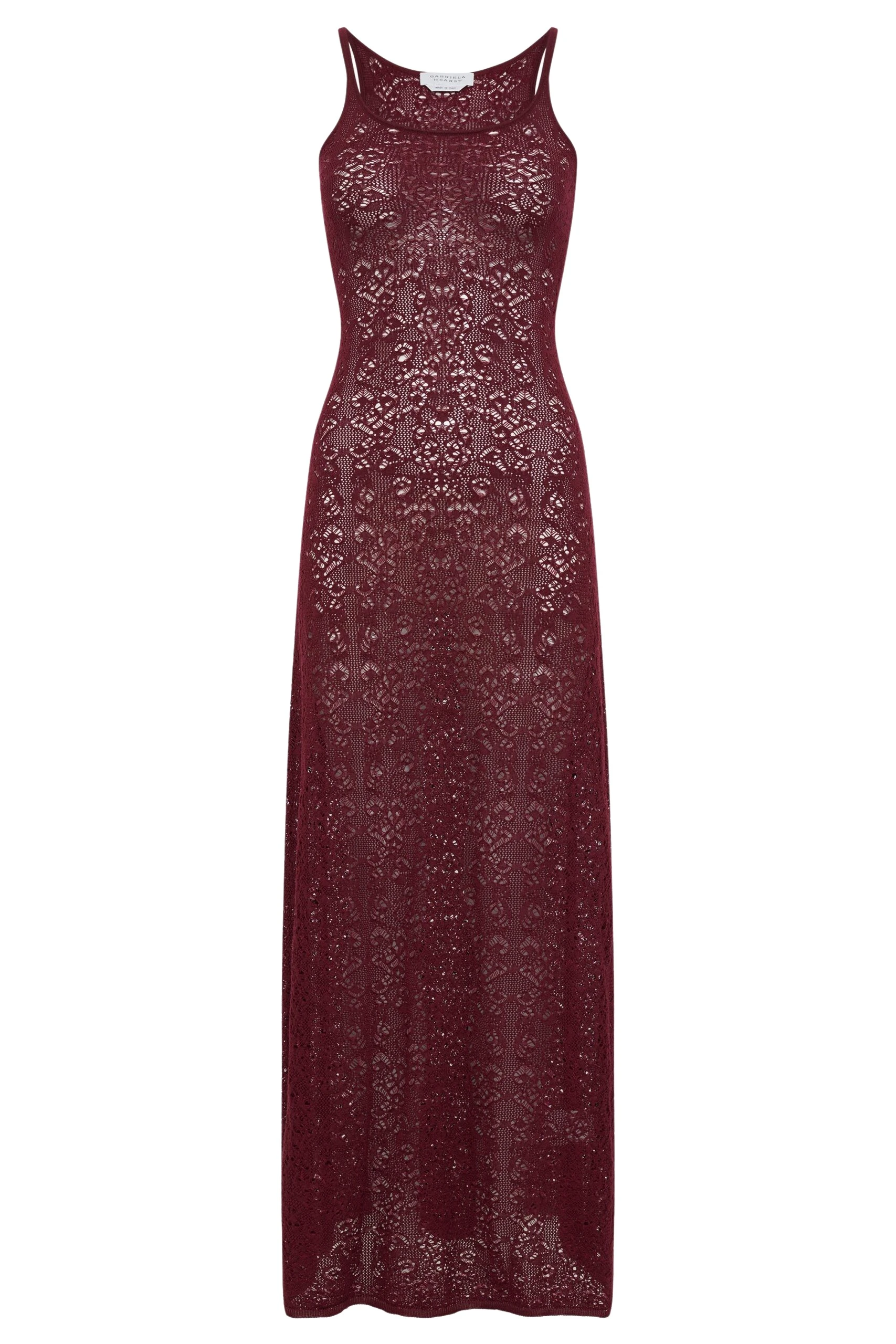 Gabriela Hearst Meridian Lace Knit Maxi Dress in Bordeaux Merino Wool with Lining
