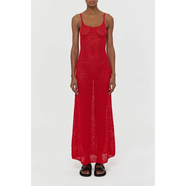 Gabriela Hearst Meridian Lace Knit Maxi Dress in Tonic Orange Merino Wool with Lining, view 2