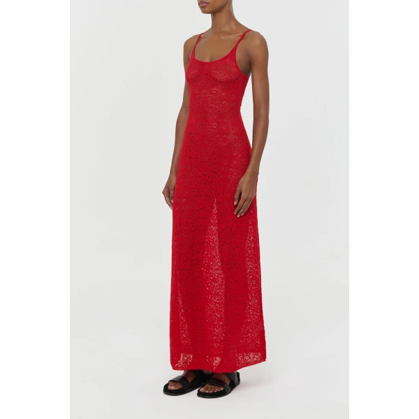 Gabriela Hearst Meridian Lace Knit Maxi Dress in Tonic Orange Merino Wool with Lining, view 3