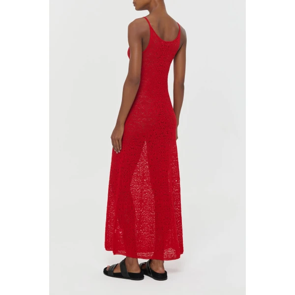 Gabriela Hearst Meridian Lace Knit Maxi Dress in Tonic Orange Merino Wool with Lining, view 4