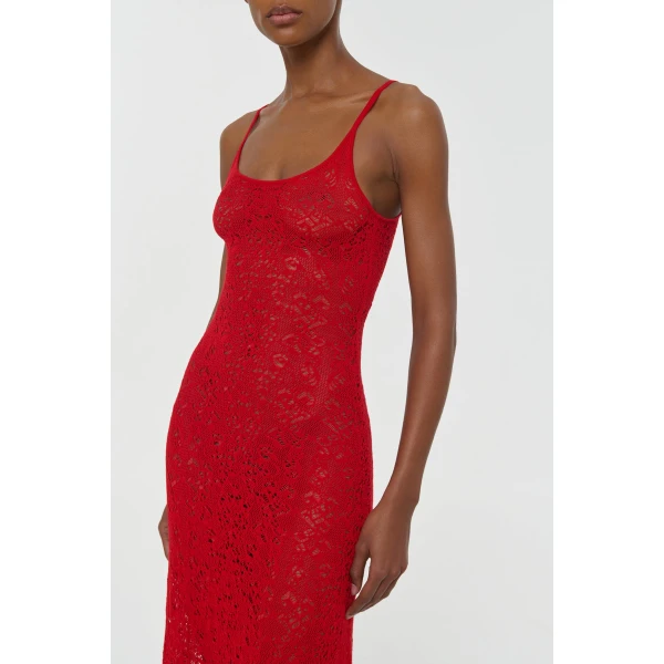 Gabriela Hearst Meridian Lace Knit Maxi Dress in Tonic Orange Merino Wool with Lining, view 5