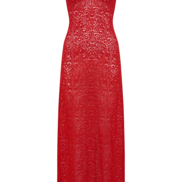 Gabriela Hearst Meridian Lace Knit Maxi Dress in Tonic Orange Merino Wool with Lining, view 6