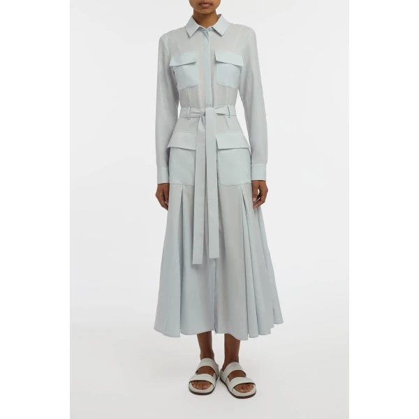 Gabriela Hearst Meyer Shirtdress in Powder Blue Wool Cashmere Flannel Dress, view 2