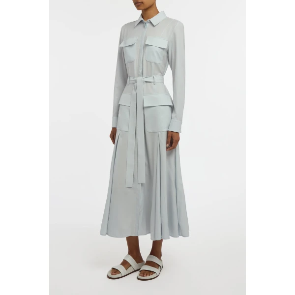 Gabriela Hearst Meyer Shirtdress in Powder Blue Wool Cashmere Flannel Dress, view 3