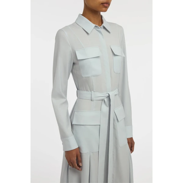Gabriela Hearst Meyer Shirtdress in Powder Blue Wool Cashmere Flannel Dress, view 5