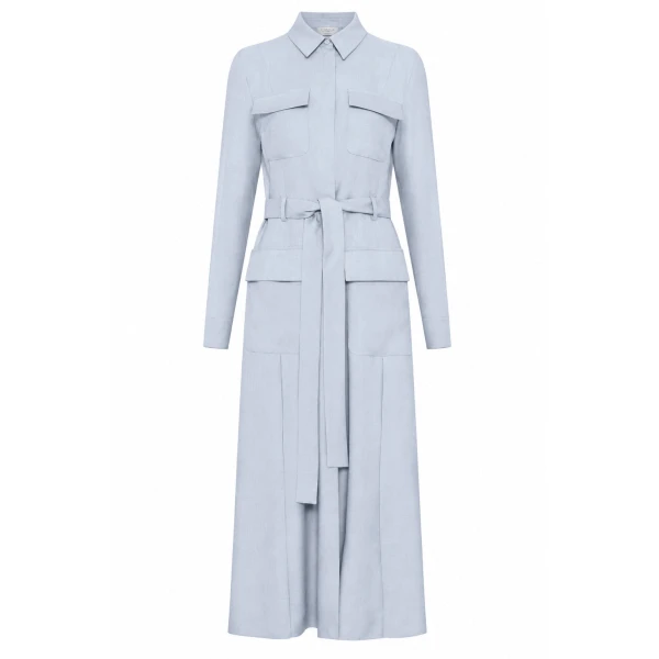 Gabriela Hearst Meyer Shirtdress in Powder Blue Wool Cashmere Flannel Dress, view 6