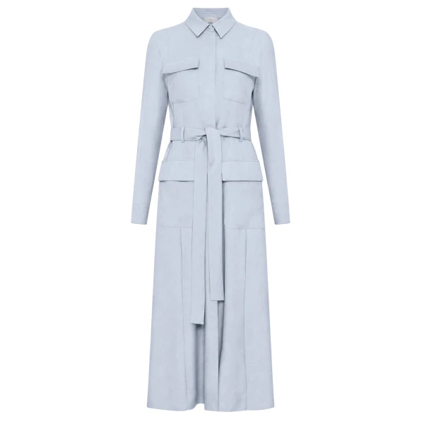 Gabriela Hearst Meyer Shirtdress in Powder Blue Wool Cashmere Flannel Dress