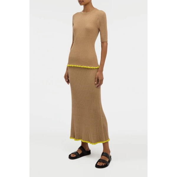 Gabriela Hearst Mireya Knit Top in Camel Silk Casmere, view 3
