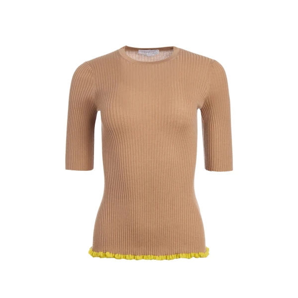 Gabriela Hearst Mireya Knit Top in Camel Silk Casmere