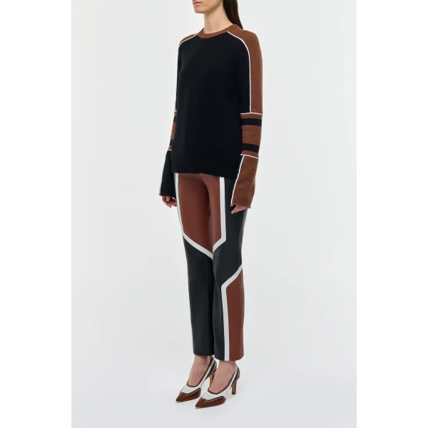 Gabriela Hearst Navarre Moto Pant in Cognac & Black Textured Leather, view 4
