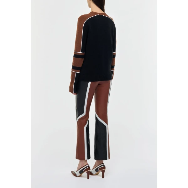 Gabriela Hearst Navarre Moto Pant in Cognac & Black Textured Leather, view 5