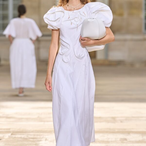 Gabriela Hearst Navi Puff Sleeve Maxi Dress in Ivory Aloe Linen, view 2