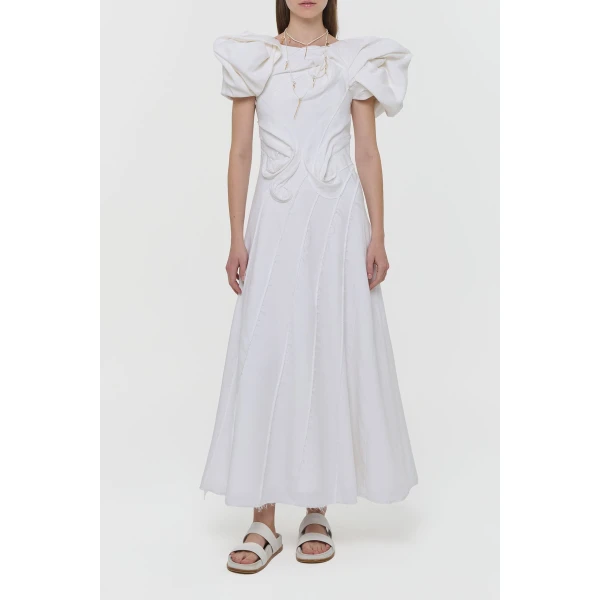 Gabriela Hearst Navi Puff Sleeve Maxi Dress in Ivory Aloe Linen, view 4