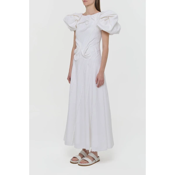 Gabriela Hearst Navi Puff Sleeve Maxi Dress in Ivory Aloe Linen, view 5