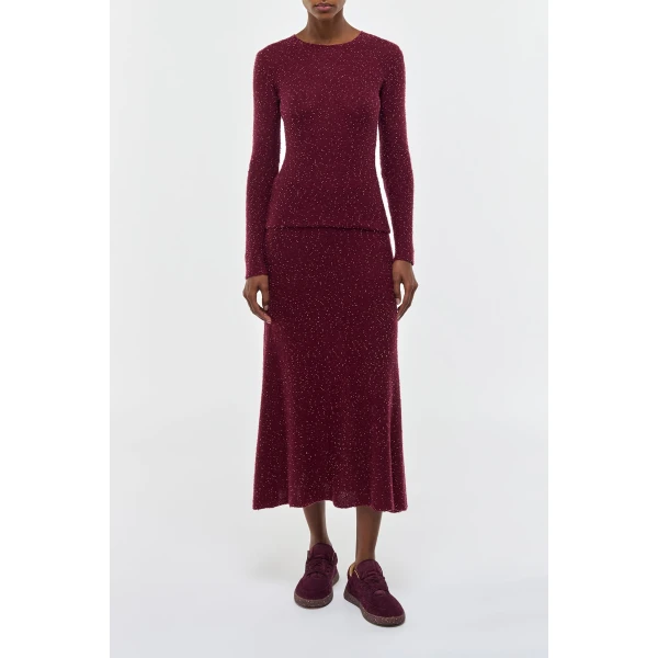 Gabriela Hearst Nello Knit Sweater in Bordeaux Beaded Cashmere Silk, view 2