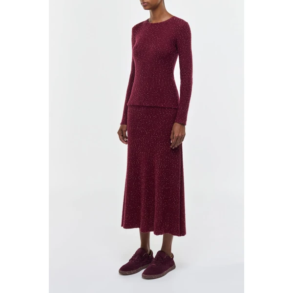 Gabriela Hearst Nello Knit Sweater in Bordeaux Beaded Cashmere Silk, view 3
