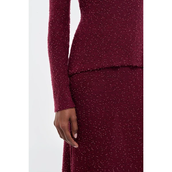 Gabriela Hearst Nello Knit Sweater in Bordeaux Beaded Cashmere Silk, view 5